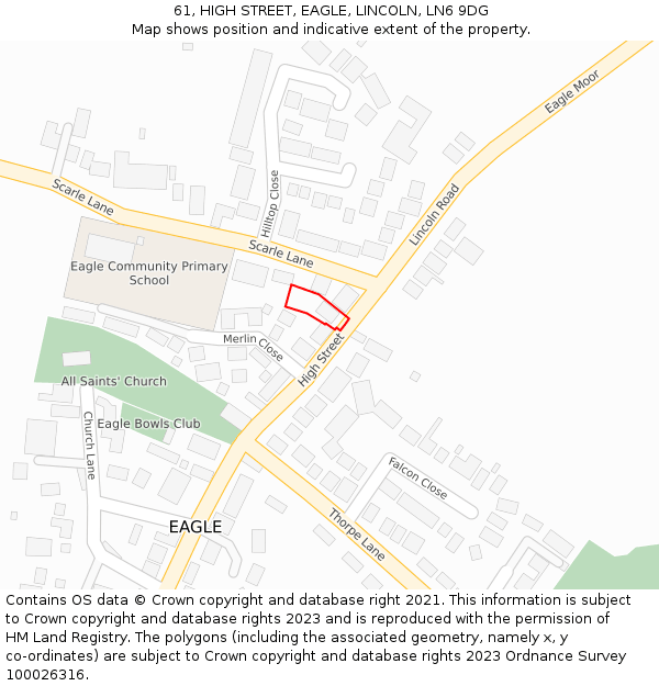 61, HIGH STREET, EAGLE, LINCOLN, LN6 9DG: Location map and indicative extent of plot