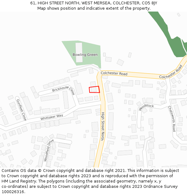 61, HIGH STREET NORTH, WEST MERSEA, COLCHESTER, CO5 8JY: Location map and indicative extent of plot