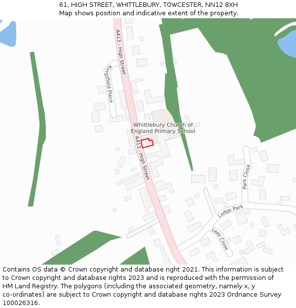 61, HIGH STREET, WHITTLEBURY, TOWCESTER, NN12 8XH: Location map and indicative extent of plot