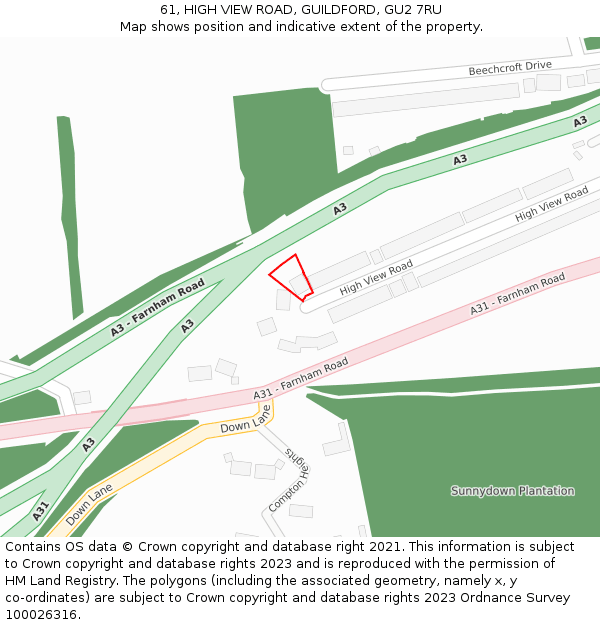 61, HIGH VIEW ROAD, GUILDFORD, GU2 7RU: Location map and indicative extent of plot