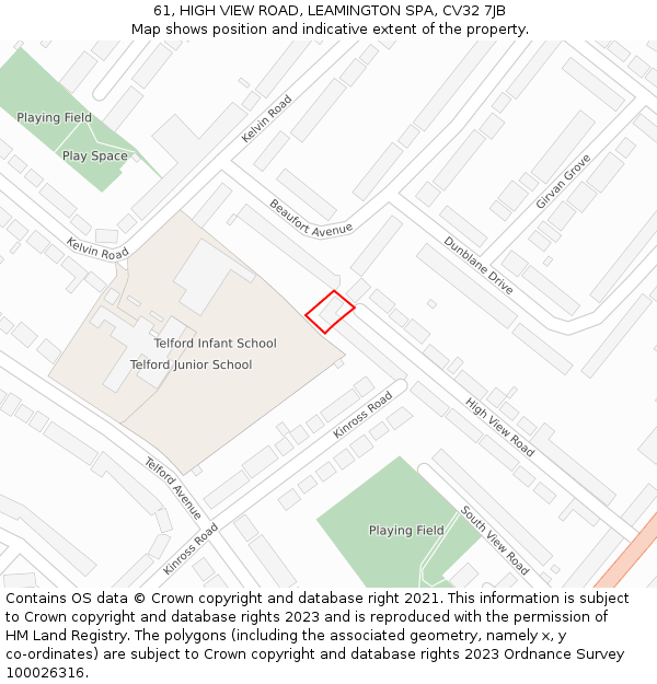 61, HIGH VIEW ROAD, LEAMINGTON SPA, CV32 7JB: Location map and indicative extent of plot