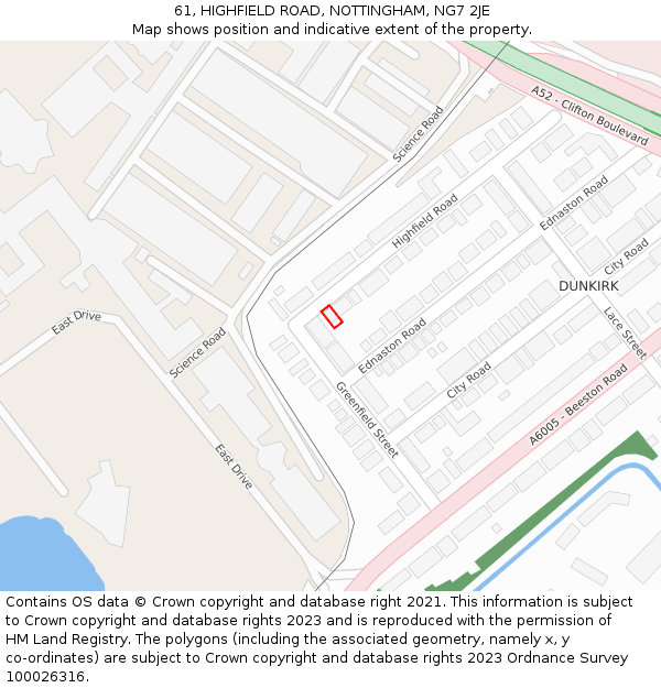 61, HIGHFIELD ROAD, NOTTINGHAM, NG7 2JE: Location map and indicative extent of plot