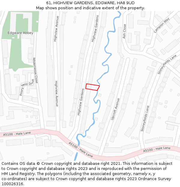 61, HIGHVIEW GARDENS, EDGWARE, HA8 9UD: Location map and indicative extent of plot