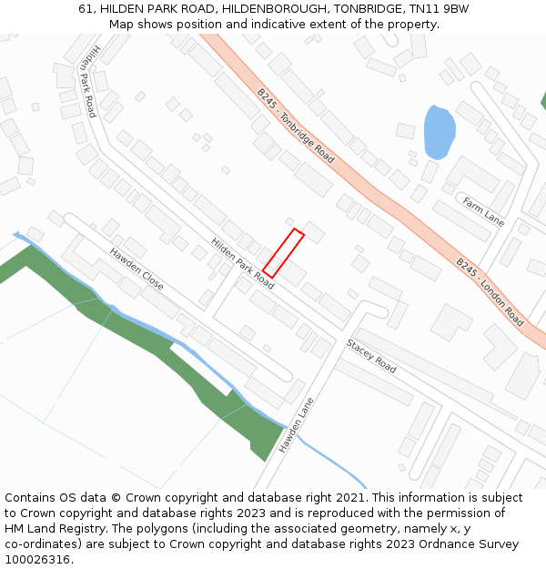 61, HILDEN PARK ROAD, HILDENBOROUGH, TONBRIDGE, TN11 9BW: Location map and indicative extent of plot