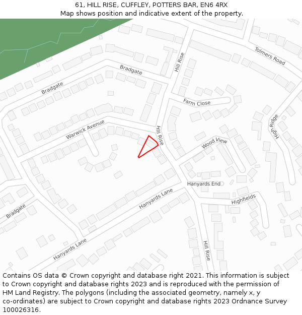 61, HILL RISE, CUFFLEY, POTTERS BAR, EN6 4RX: Location map and indicative extent of plot