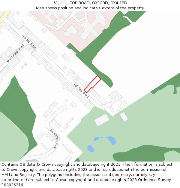 61, HILL TOP ROAD, OXFORD, OX4 1PD: Location map and indicative extent of plot