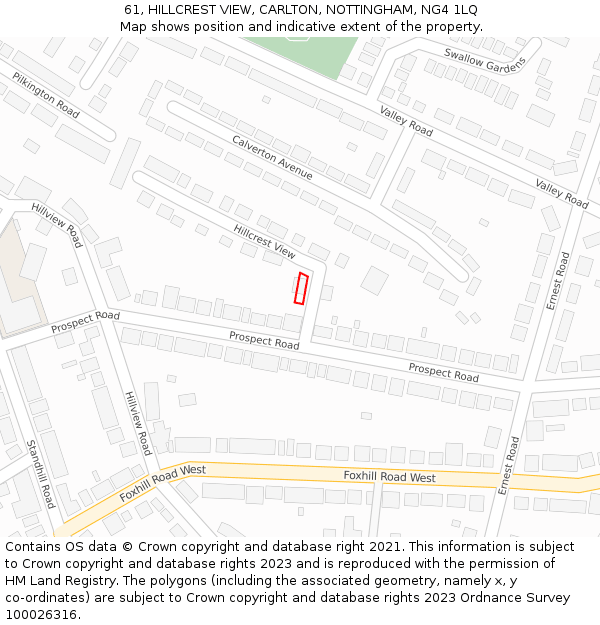 61, HILLCREST VIEW, CARLTON, NOTTINGHAM, NG4 1LQ: Location map and indicative extent of plot