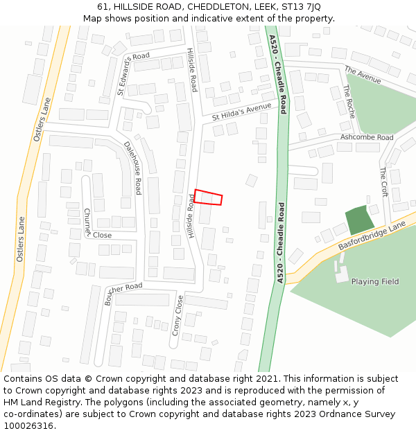 61, HILLSIDE ROAD, CHEDDLETON, LEEK, ST13 7JQ: Location map and indicative extent of plot