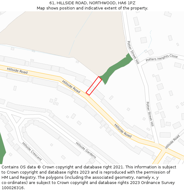 61, HILLSIDE ROAD, NORTHWOOD, HA6 1PZ: Location map and indicative extent of plot