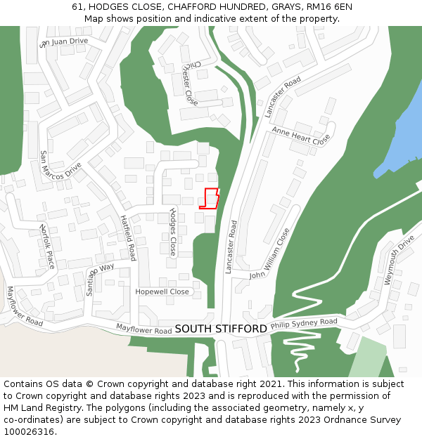 61, HODGES CLOSE, CHAFFORD HUNDRED, GRAYS, RM16 6EN: Location map and indicative extent of plot