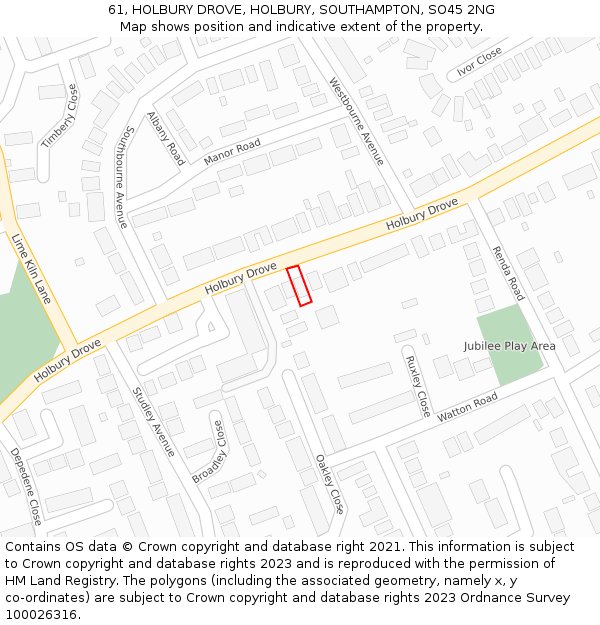 61, HOLBURY DROVE, HOLBURY, SOUTHAMPTON, SO45 2NG: Location map and indicative extent of plot