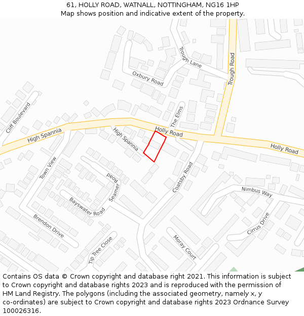 61, HOLLY ROAD, WATNALL, NOTTINGHAM, NG16 1HP: Location map and indicative extent of plot