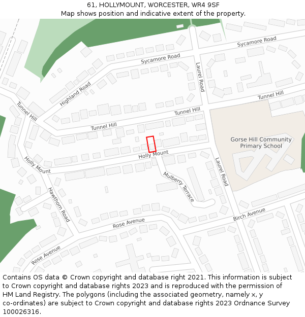 61, HOLLYMOUNT, WORCESTER, WR4 9SF: Location map and indicative extent of plot