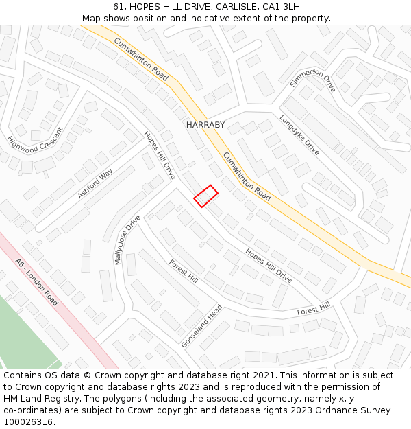 61, HOPES HILL DRIVE, CARLISLE, CA1 3LH: Location map and indicative extent of plot