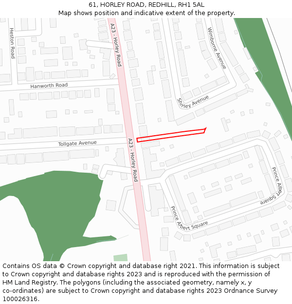 61, HORLEY ROAD, REDHILL, RH1 5AL: Location map and indicative extent of plot