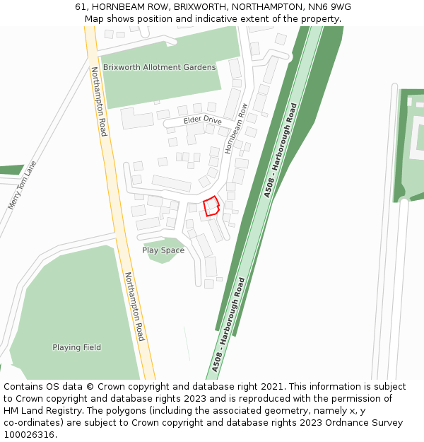 61, HORNBEAM ROW, BRIXWORTH, NORTHAMPTON, NN6 9WG: Location map and indicative extent of plot