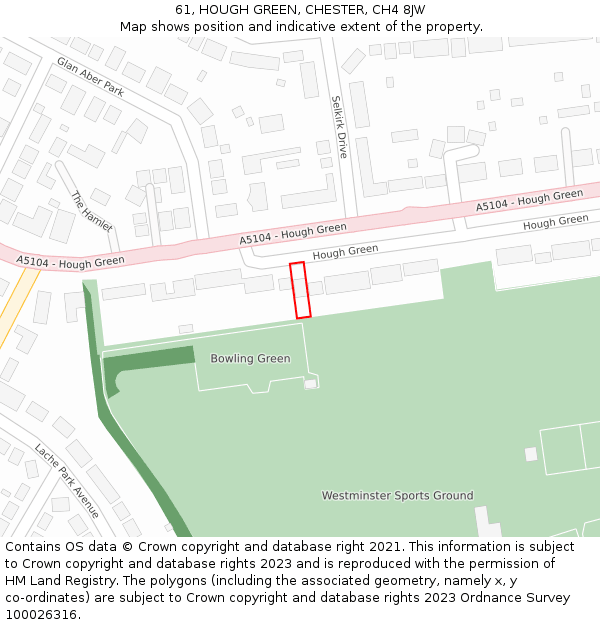 61, HOUGH GREEN, CHESTER, CH4 8JW: Location map and indicative extent of plot