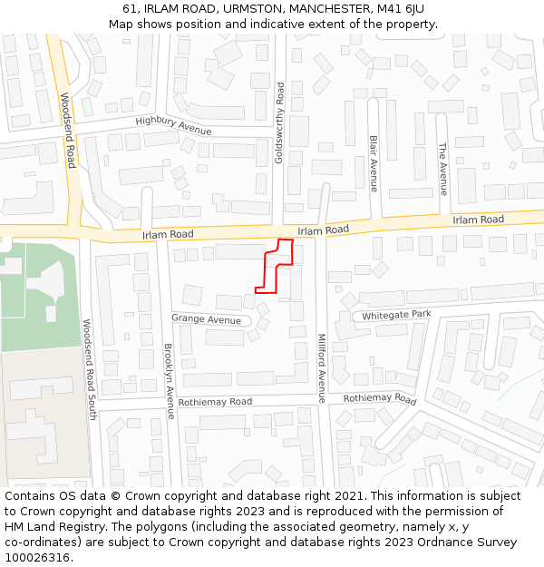 61, IRLAM ROAD, URMSTON, MANCHESTER, M41 6JU: Location map and indicative extent of plot