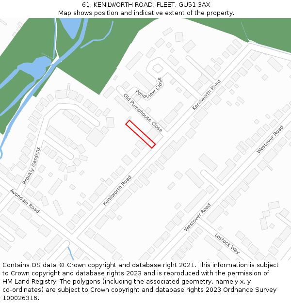 61, KENILWORTH ROAD, FLEET, GU51 3AX: Location map and indicative extent of plot