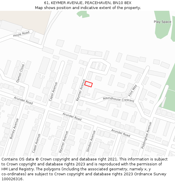 61, KEYMER AVENUE, PEACEHAVEN, BN10 8EX: Location map and indicative extent of plot