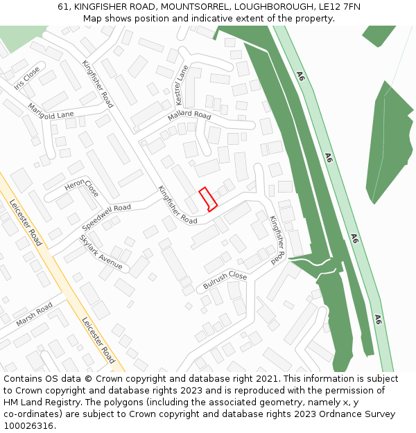 61, KINGFISHER ROAD, MOUNTSORREL, LOUGHBOROUGH, LE12 7FN: Location map and indicative extent of plot