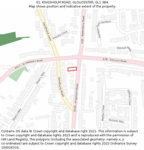 61, KINGSHOLM ROAD, GLOUCESTER, GL1 3BA: Location map and indicative extent of plot