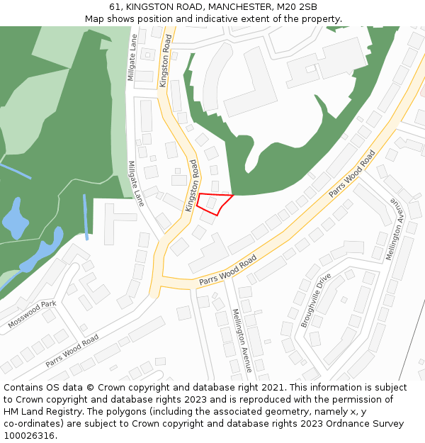 61, KINGSTON ROAD, MANCHESTER, M20 2SB: Location map and indicative extent of plot