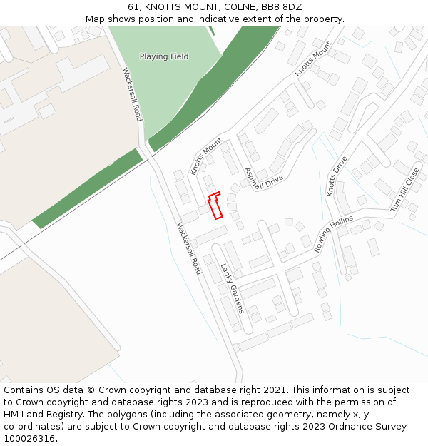 61, KNOTTS MOUNT, COLNE, BB8 8DZ: Location map and indicative extent of plot