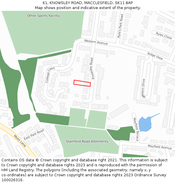 61, KNOWSLEY ROAD, MACCLESFIELD, SK11 8AP: Location map and indicative extent of plot