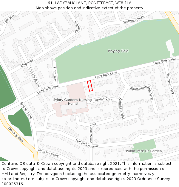 61, LADYBALK LANE, PONTEFRACT, WF8 1LA: Location map and indicative extent of plot