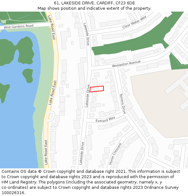 61, LAKESIDE DRIVE, CARDIFF, CF23 6DE: Location map and indicative extent of plot