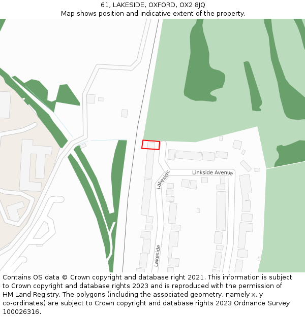 61, LAKESIDE, OXFORD, OX2 8JQ: Location map and indicative extent of plot