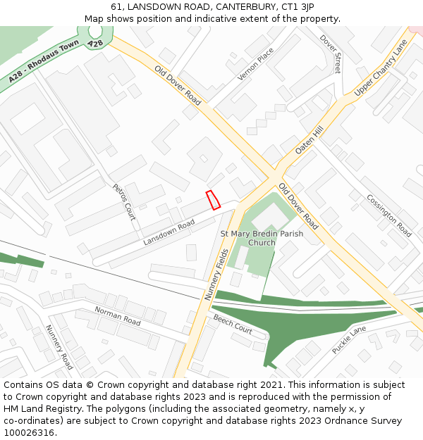 61, LANSDOWN ROAD, CANTERBURY, CT1 3JP: Location map and indicative extent of plot