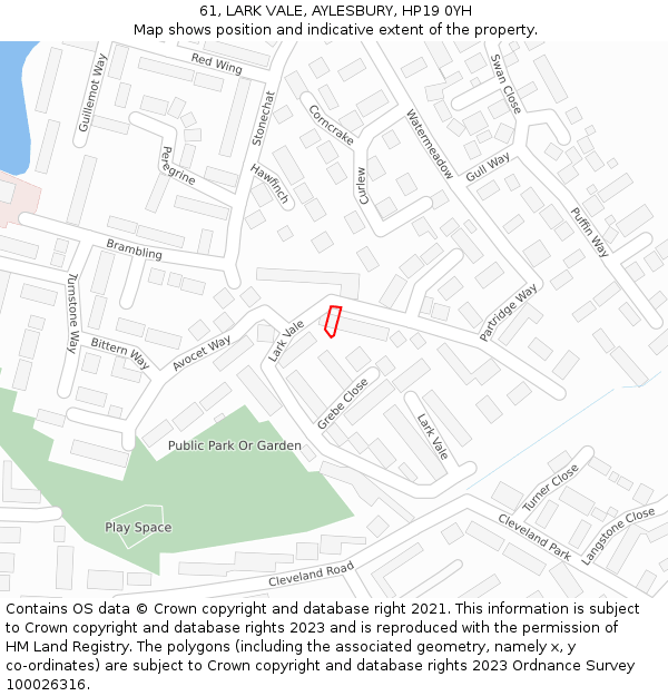 61, LARK VALE, AYLESBURY, HP19 0YH: Location map and indicative extent of plot