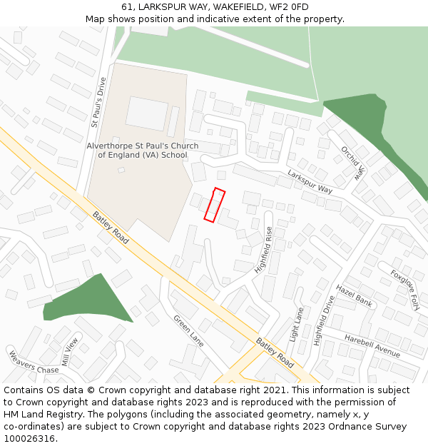 61, LARKSPUR WAY, WAKEFIELD, WF2 0FD: Location map and indicative extent of plot