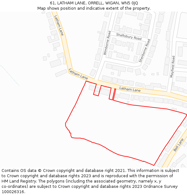 61, LATHAM LANE, ORRELL, WIGAN, WN5 0JQ: Location map and indicative extent of plot