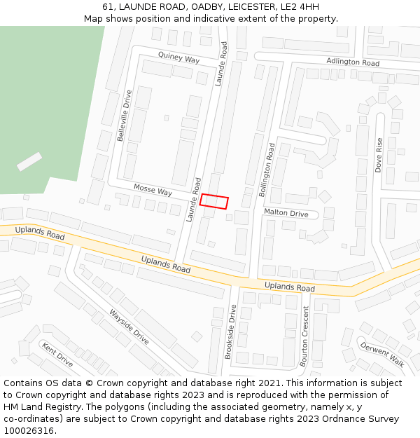 61, LAUNDE ROAD, OADBY, LEICESTER, LE2 4HH: Location map and indicative extent of plot