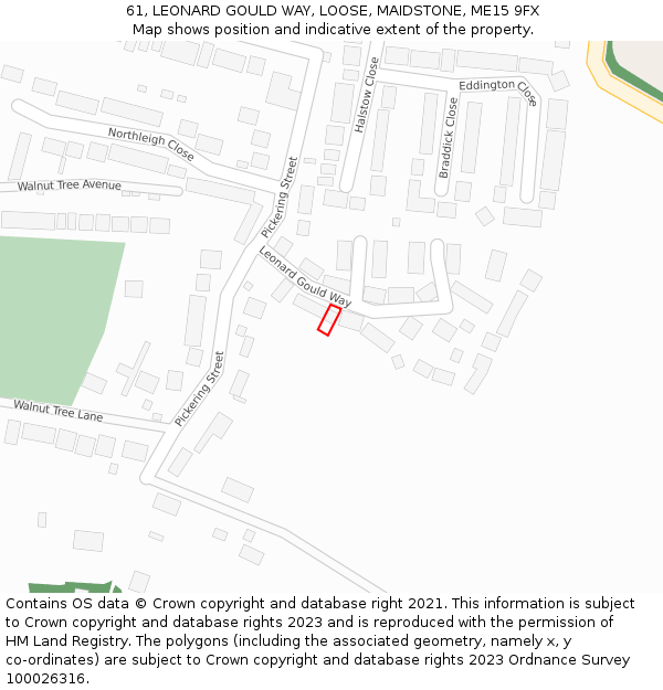 61, LEONARD GOULD WAY, LOOSE, MAIDSTONE, ME15 9FX: Location map and indicative extent of plot