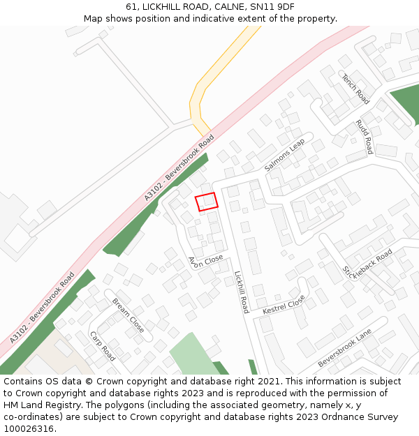 61, LICKHILL ROAD, CALNE, SN11 9DF: Location map and indicative extent of plot