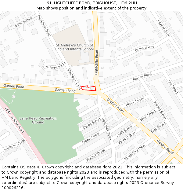 61, LIGHTCLIFFE ROAD, BRIGHOUSE, HD6 2HH: Location map and indicative extent of plot