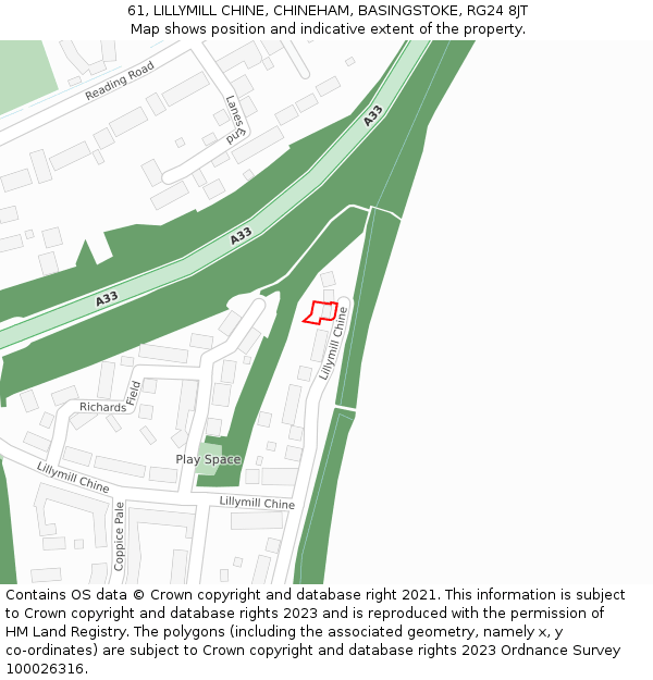 61, LILLYMILL CHINE, CHINEHAM, BASINGSTOKE, RG24 8JT: Location map and indicative extent of plot