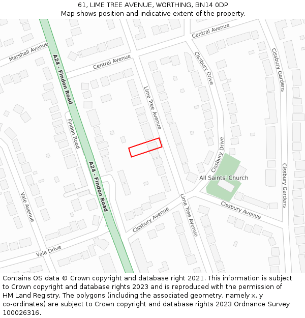 61, LIME TREE AVENUE, WORTHING, BN14 0DP: Location map and indicative extent of plot