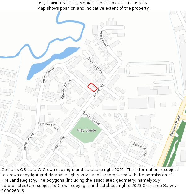 61, LIMNER STREET, MARKET HARBOROUGH, LE16 9HN: Location map and indicative extent of plot