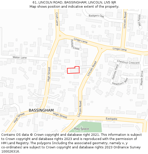 61, LINCOLN ROAD, BASSINGHAM, LINCOLN, LN5 9JR: Location map and indicative extent of plot