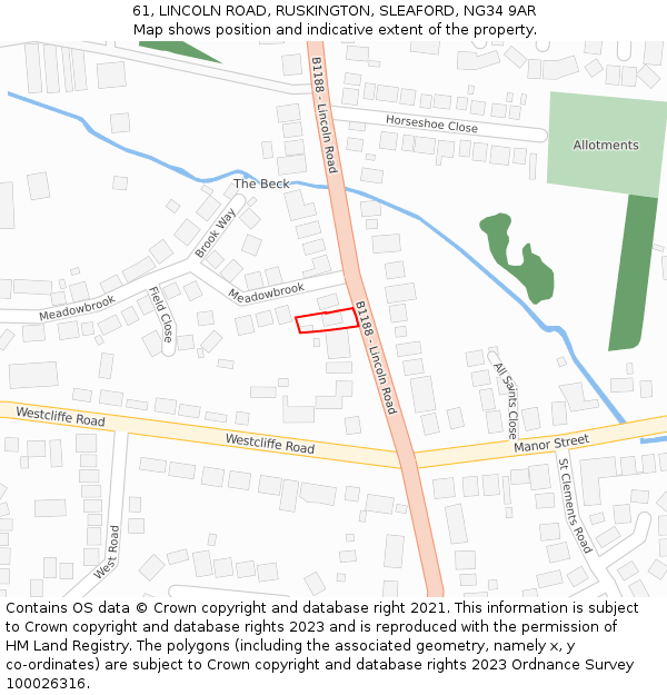 61, LINCOLN ROAD, RUSKINGTON, SLEAFORD, NG34 9AR: Location map and indicative extent of plot