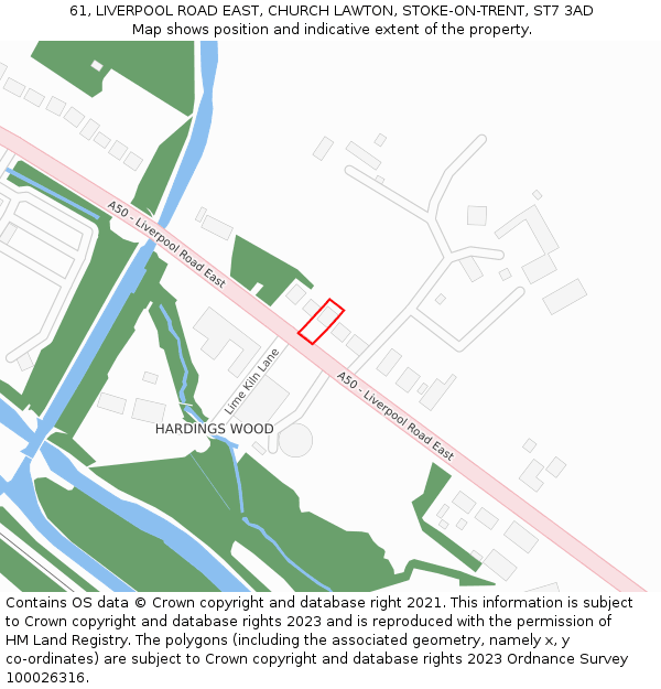 61, LIVERPOOL ROAD EAST, CHURCH LAWTON, STOKE-ON-TRENT, ST7 3AD: Location map and indicative extent of plot