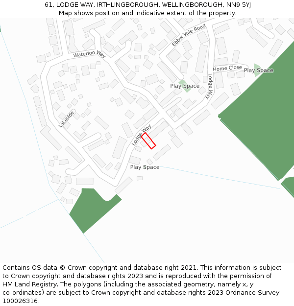 61, LODGE WAY, IRTHLINGBOROUGH, WELLINGBOROUGH, NN9 5YJ: Location map and indicative extent of plot