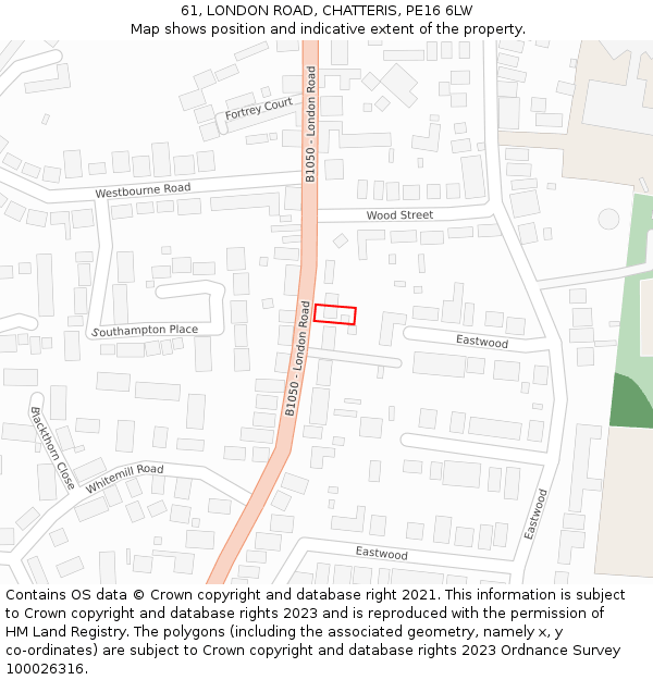 61, LONDON ROAD, CHATTERIS, PE16 6LW: Location map and indicative extent of plot