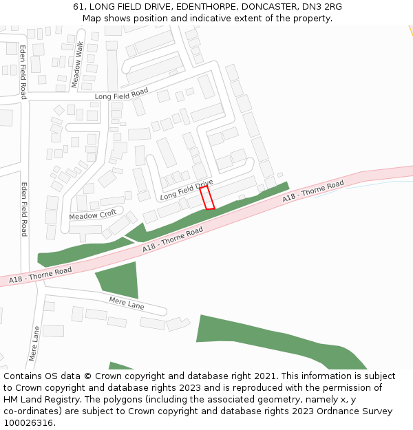 61, LONG FIELD DRIVE, EDENTHORPE, DONCASTER, DN3 2RG: Location map and indicative extent of plot