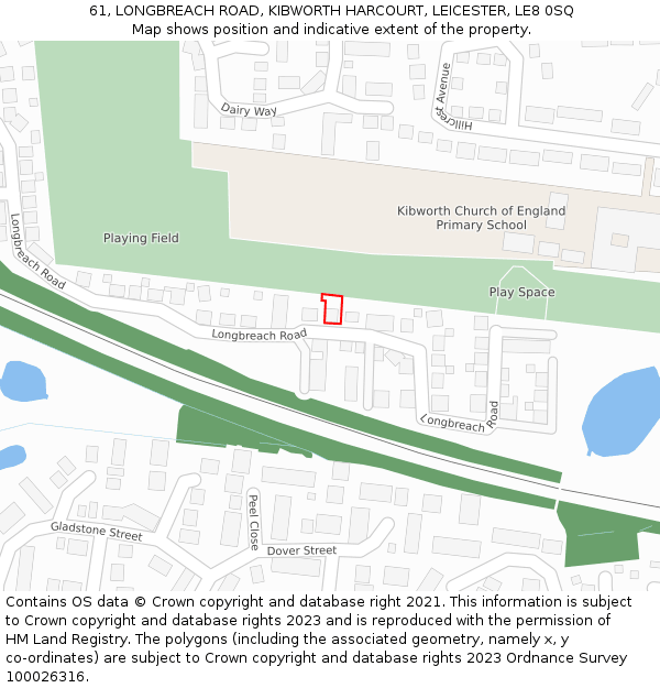 61, LONGBREACH ROAD, KIBWORTH HARCOURT, LEICESTER, LE8 0SQ: Location map and indicative extent of plot